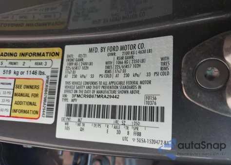 2021 Ford Bronco Sport Big Bend from USA, damaged, VIN 3FMCR9B67MRA29442